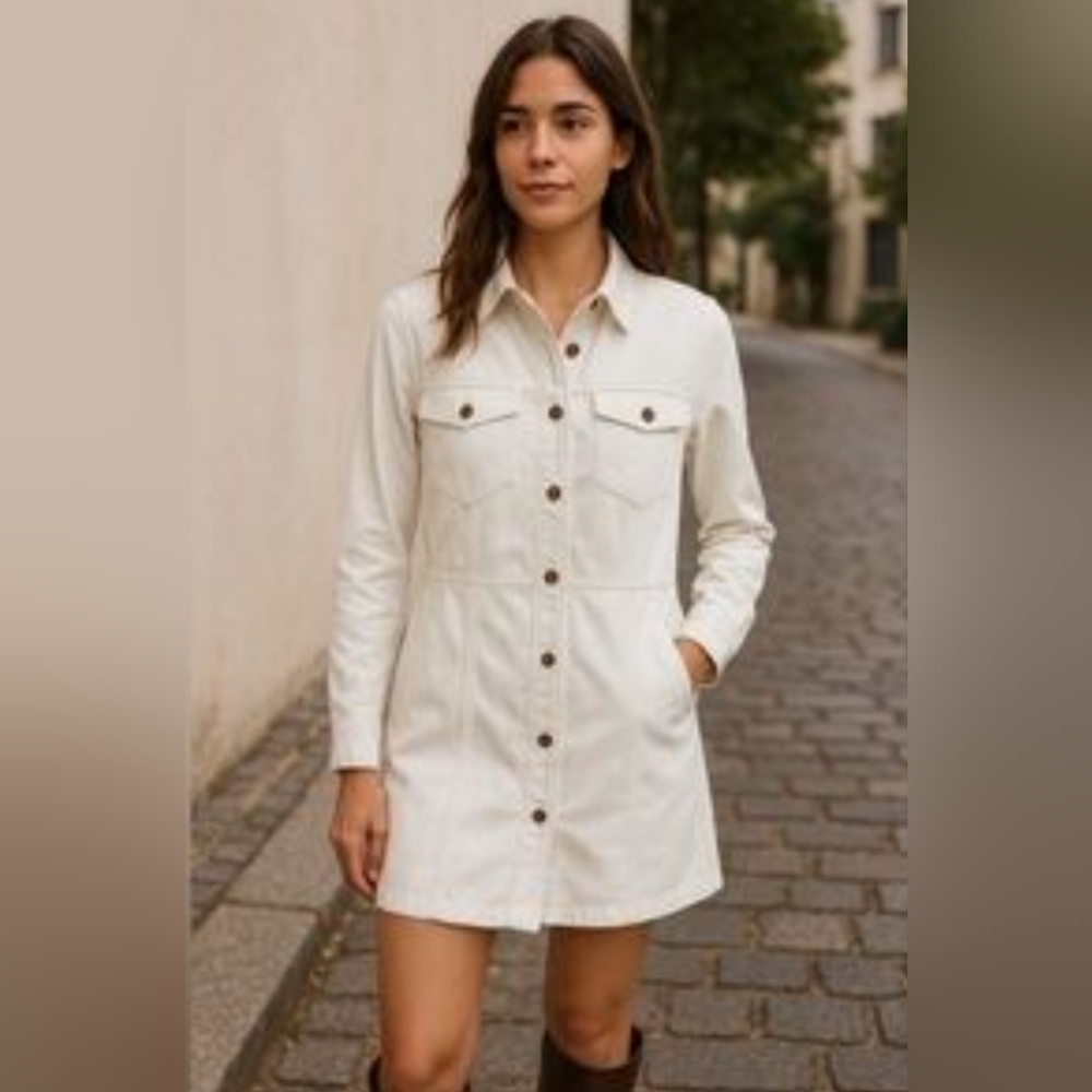 Frye Cream Long Sleeve Shirt Dress